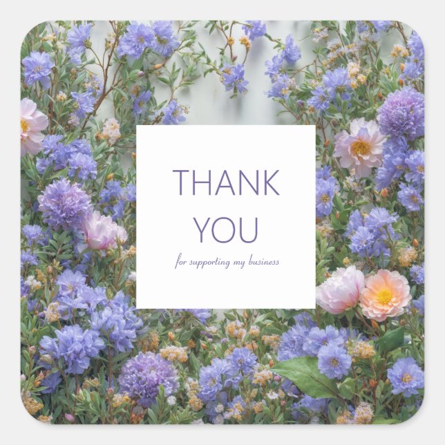 Adesivo Quadrado Elegant Periwinkle Pink Peach Wildflower Meadow (Frente)