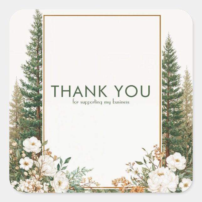Adesivo Quadrado Elegant Pine Tree White Peony Rustic Woodland (Frente)
