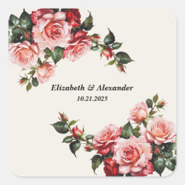 Adesivo Quadrado Elegant pink and red roses floral wedding