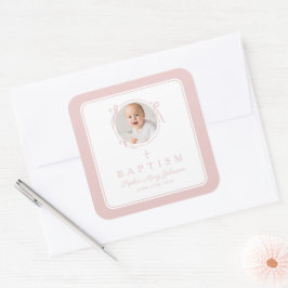 Adesivo Quadrado Elegant Pink Girl Photo Baptism
