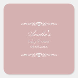 Adesivo Quadrado Elegant Pink Regency Style Baby Shower 