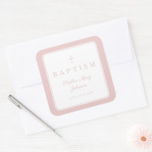 Elegant Pink Religious Cross Boy Baptism 