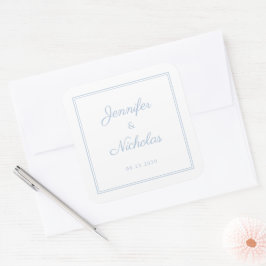 Adesivo Quadrado Elegant Powder Blue Script Wedding