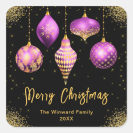 Adesivo Quadrado Elegant Purple and Gold Ornament Christmas