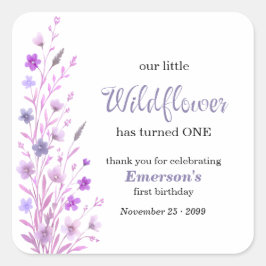 Adesivo Quadrado Elegant Purple Wildflower 1st Birthday Party