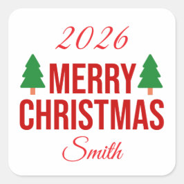 Adesivo Quadrado Elegant Red Green Custom Square Merry Christmas