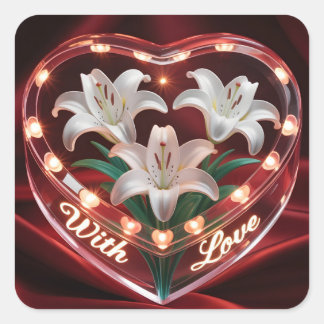 Adesivo Quadrado Elegant Romantic Lily Bouquet in Illuminated Heart