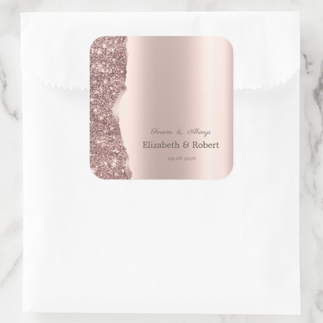 Adesivo Quadrado Elegant Rose Gold Glitter Script  (Bolsa)