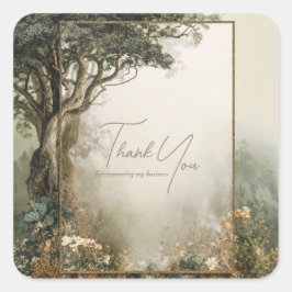 Adesivo Quadrado Elegant Rustic Forest Tree Gold Glitter Frame