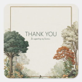 Adesivo Quadrado Elegant Rustic Forest Tree Vintage Gold Frame