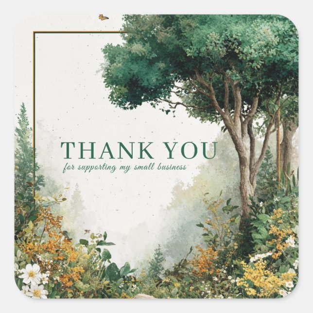 Adesivo Quadrado Elegant Rustic Forest Wildflower Gold Frame (Frente)