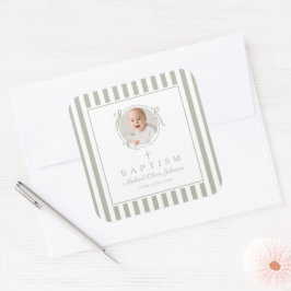 Adesivo Quadrado Elegant Sage Green Photo Baptism