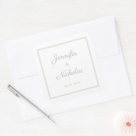 Adesivo Quadrado Elegant Sage Green Script Wedding