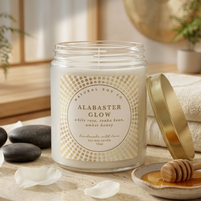 Adesivo Quadrado Elegant Shiny Gold Neutral Circle Soy Bean Candle (Elegant Shiny Gold Neutral Circle Soy Bean Candle Square Sticker)