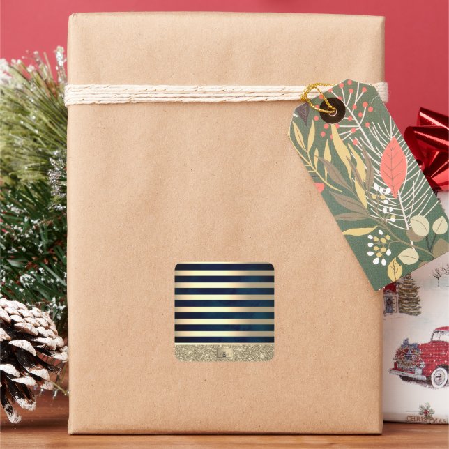 Adesivo Quadrado Elegant Stylish Gold Stripes Glitter,Navy Blue (Feriado)
