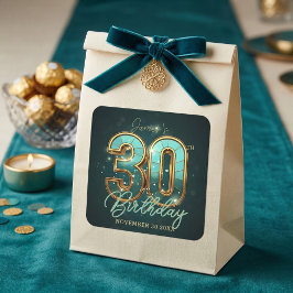 Adesivo Quadrado Elegant Teal and Gold 30th Birthday 3D Luxury