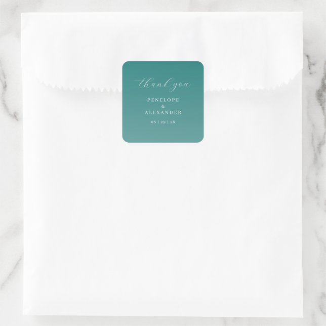 Adesivo Quadrado Elegant Teal Thank You Card (Bolsa)