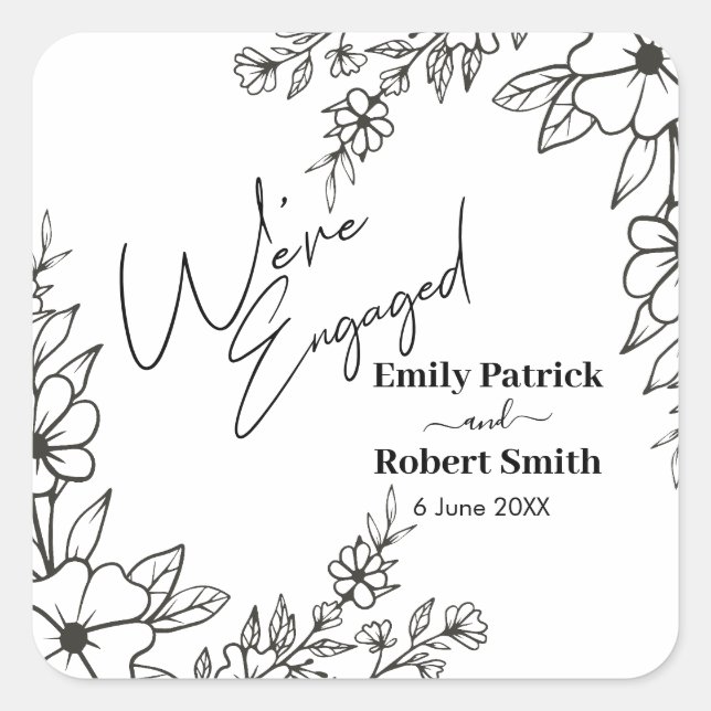 Adesivo Quadrado Elegant Typography we're engaged (Frente)