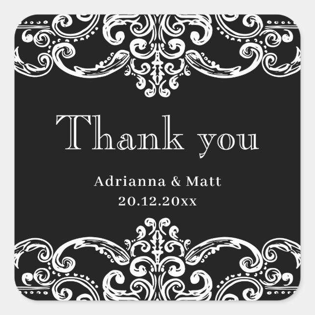 Adesivo Quadrado Elegant White Black Ornamental Wedding Frame  (Frente)