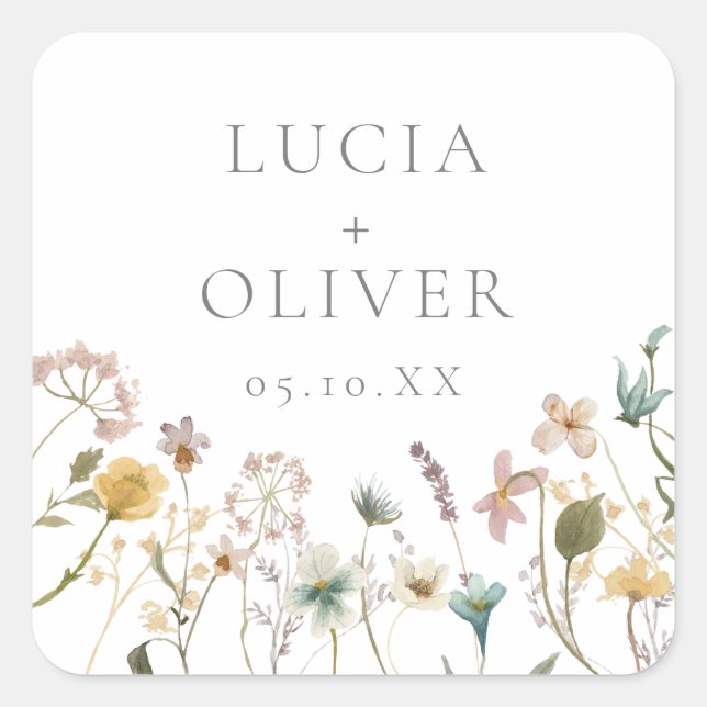 Adesivo Quadrado Elegant Wildflower Envelope Sticker (Frente)