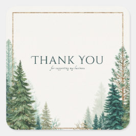 Adesivo Quadrado Elegant Winter Pine Forest Gold Frame Rustic