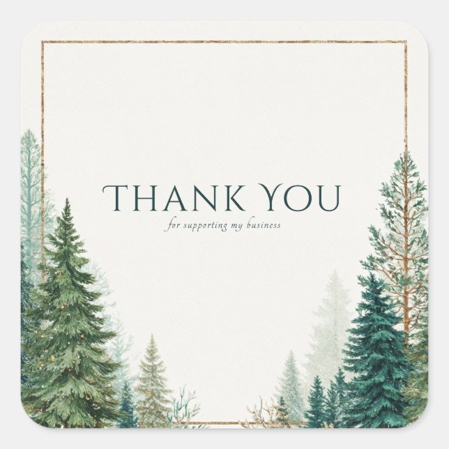 Adesivo Quadrado Elegant Winter Pine Forest Gold Frame Rustic (Frente)