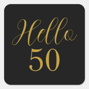 Adesivo Quadrado Elegante 50º Aniversário Preto Dourado