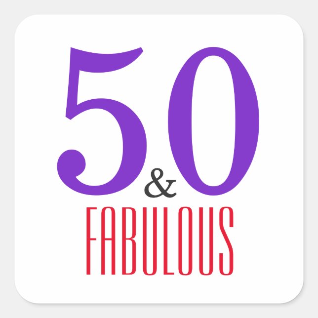Adesivo Quadrado Elegante 50º e Festa de aniversário fabulosa (Frente)
