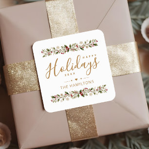 Adesivo Quadrado Elegante Acolhimento de Natal com Folhas de Azevin
