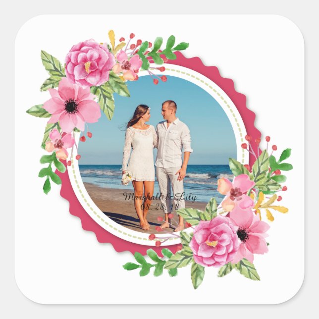 Adesivo Quadrado Elegante Adicione Seu Próprio Vedante De Casamento (Frente)