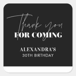 Adesivo Quadrado Elegante Aniversário Negro e Branco Obrigado