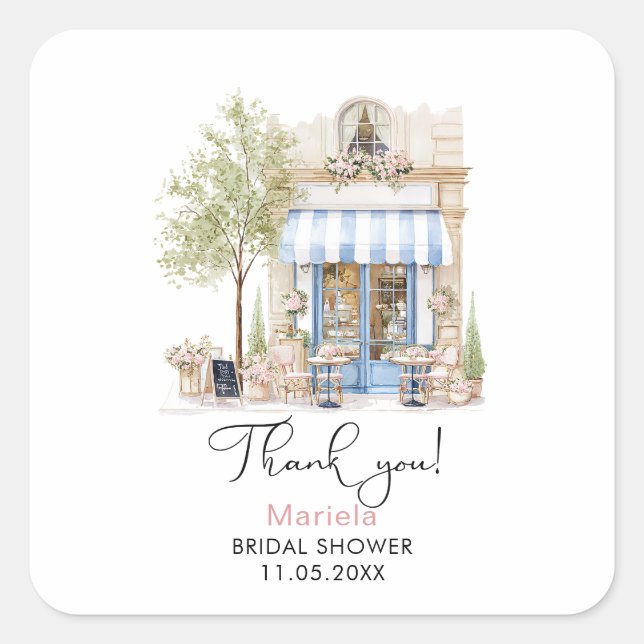 Adesivo Quadrado Elegante Aquarela Ela Disse Oui Flores Rosa Noiva (Frente)