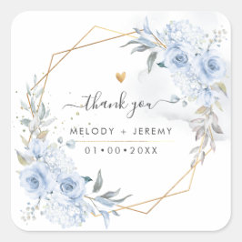 Adesivo Quadrado Elegante Aquarela Rosas Azuis Dusty Obrigado