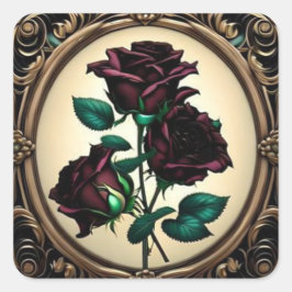 Adesivo Quadrado Elegante Art Nouveau Black Rosa vermelha