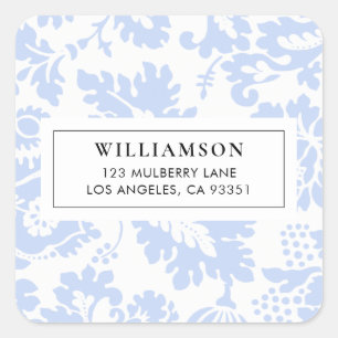 Adesivo Quadrado Elegante Azul Vintage Floral Botânico Veneziano