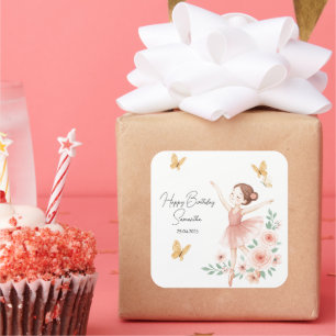 Adesivo Quadrado Elegante Ballerina Birthday Square Sticker