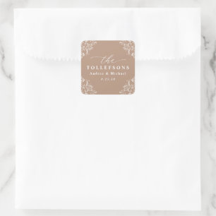 Adesivo Quadrado Elegante Bege / Taupe Casamento Clássico Quadrado