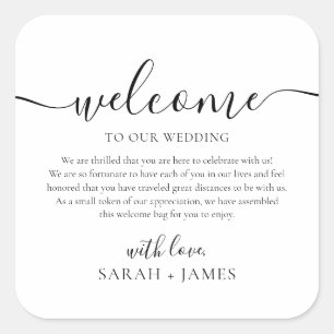 Adesivo Quadrado Elegante Bem-Vindo À Nossa Bag De Boas-Vindas