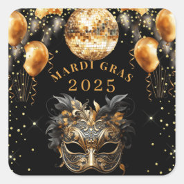 Adesivo Quadrado Elegante Black Glitter Mardi Gras 2025