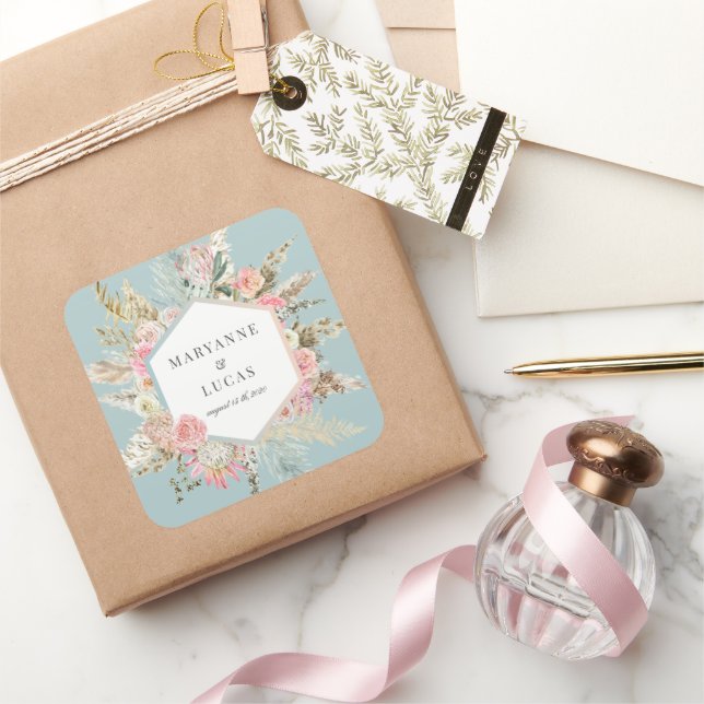 Adesivo Quadrado Elegante Bohemian Floral Monograma Square (Presentear)