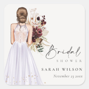 Adesivo Quadrado Elegante Boho Lilac Wedding Gown Chá de panela