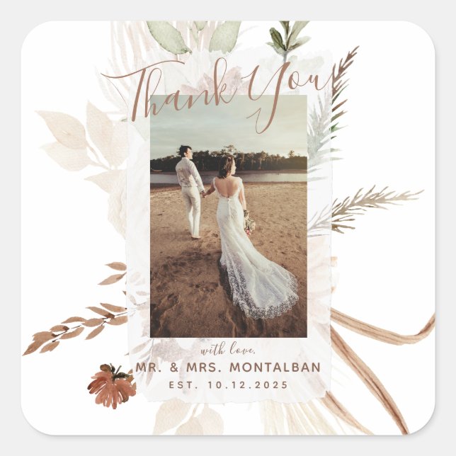 Adesivo Quadrado Elegante Boho Pampas Rústico  (Frente)