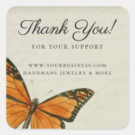 Adesivo Quadrado Elegante Borboleta Romântica Ephemera