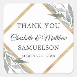 Adesivo Quadrado Elegante Botânica Deixa Dourado Casamento, OBRIGAD