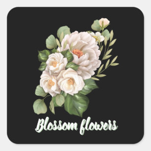 Adesivo Quadrado Elegante buquê floral branco com folhas verdes