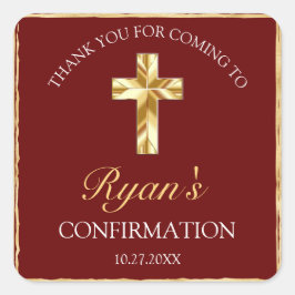 Adesivo Quadrado Elegante Burgundy Dourada Confirmação Obrigado