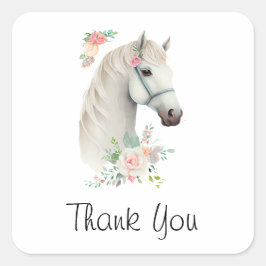 Adesivo Quadrado Elegante Cavalo Branco Boho Floral Obrigado