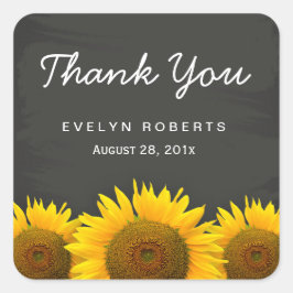 Adesivo Quadrado Elegante Chalkboard Amarelo Girassóis Agradeço