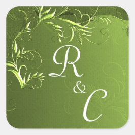 Adesivo Quadrado Elegante Chartreuse Green Wedding Monogrammed
