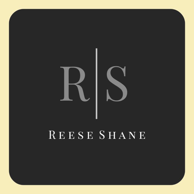 Adesivo Quadrado Elegante, Cinza de cor azul, monograma e nome bran (Criador carregado)